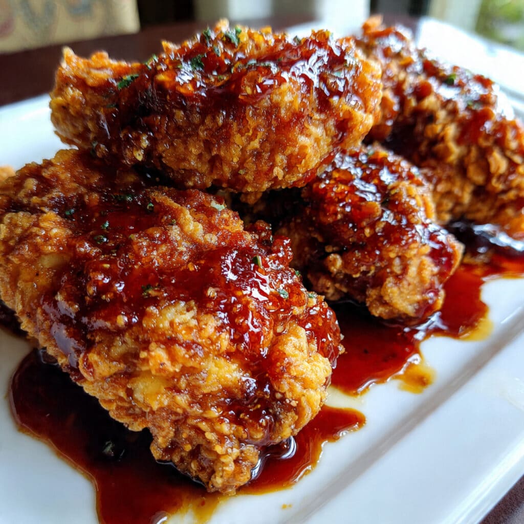 This Hot Honey Chicken is crispy, juicy, and glazed with the perfect sweet-spicy sauce!