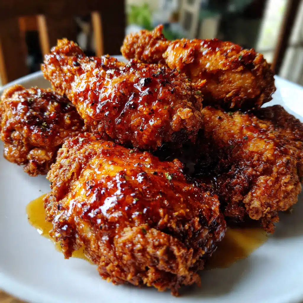 This Hot Honey Chicken is crispy, juicy, and glazed with the perfect sweet-spicy sauce!