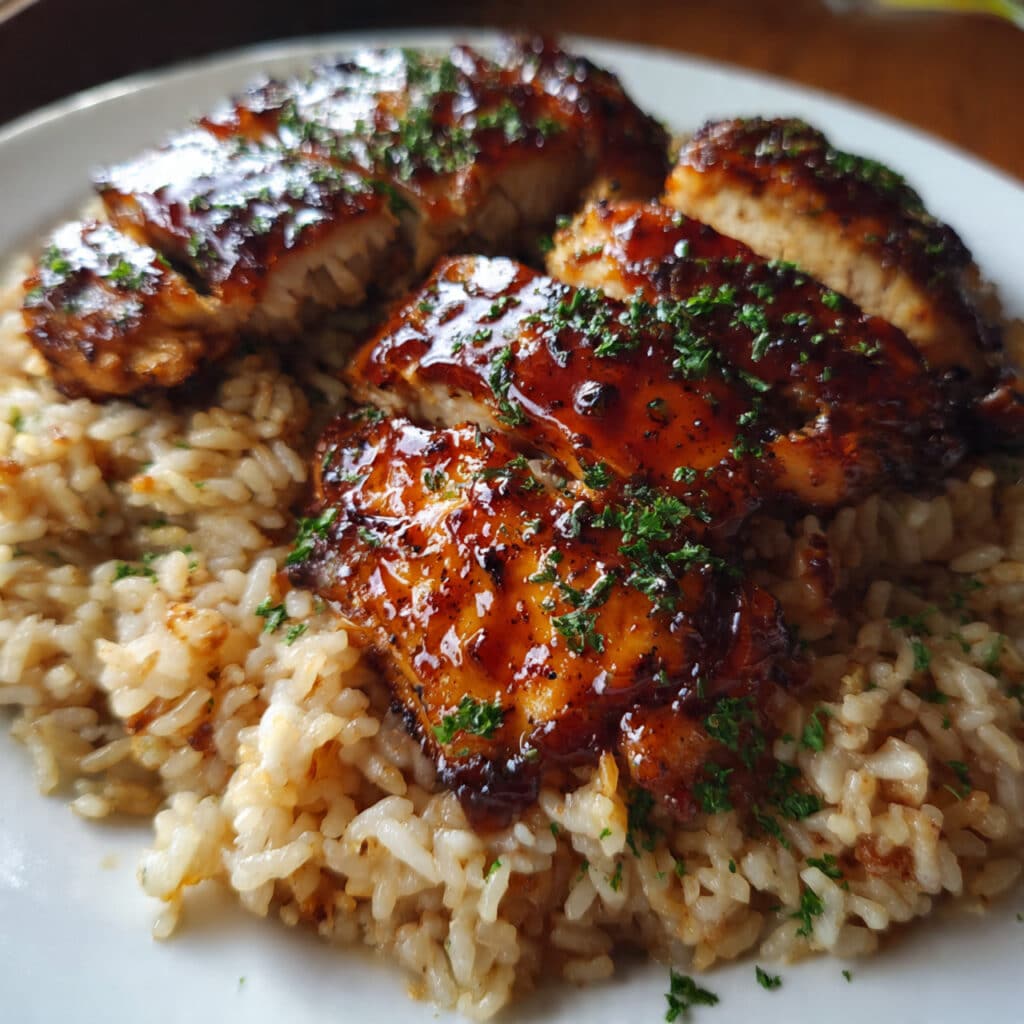 One-pan honey BBQ chicken rice—sweet, savory, and ready in 40 minutes for the perfect weeknight dinner