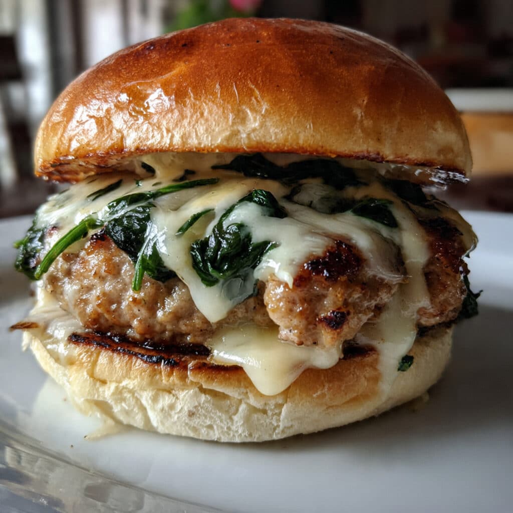 These juicy White Cheddar Spinach Chicken Burgers are packed with flavor and so easy to make! Tender, cheesy, and perfect for busy weeknights