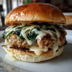 These juicy White Cheddar Spinach Chicken Burgers are packed with flavor and so easy to make! Tender, cheesy, and perfect for busy weeknights