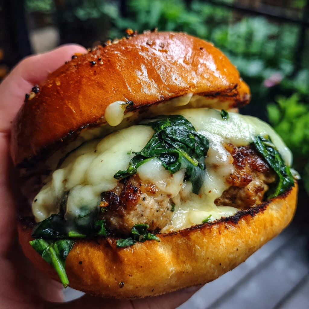 These juicy White Cheddar Spinach Chicken Burgers are packed with flavor and so easy to make! Tender, cheesy, and perfect for busy weeknights