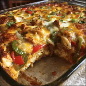 Chicken Fajita Casserole is the EASIEST way to get all your favorite fajita flavors in one delicious, cheesy dish