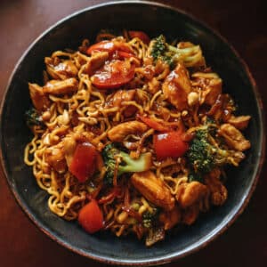 Spicy, sweet, and savory Kung Pao Chicken Noodles come together in just 30 minutes