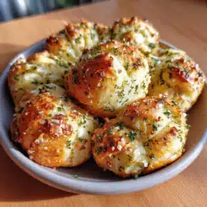 Golden brown homemade garlic knots on a serving plate, brushed with melted garlic butter and sprinkled with fresh parsley and Parmesan cheese