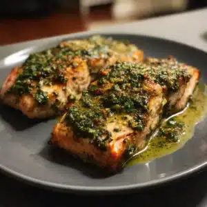 Baked Pesto Salmon – tender, flaky salmon topped with fresh homemade basil pesto, baked to perfection in just 15 minutes