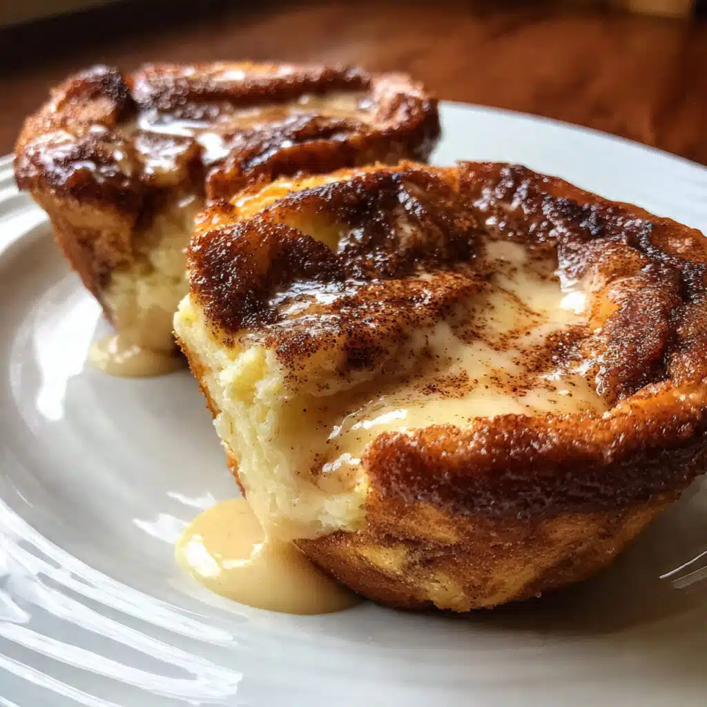 Golden brown cinnamon sugar French toast muffins on a white plate, topped with sparkly cinnamon sugar and drizzled with vanilla glaze, surrounded by fresh berries