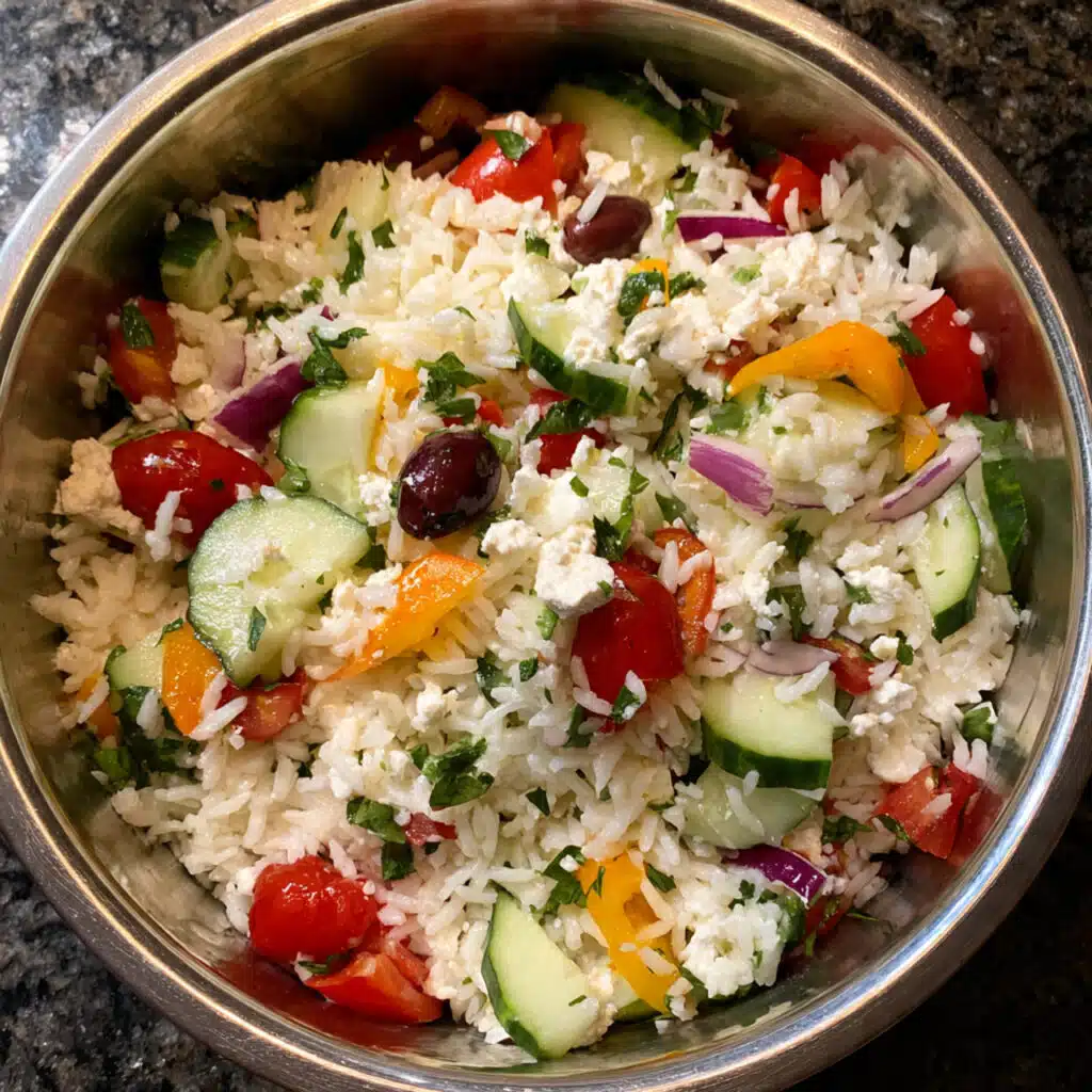 fresh and flavorful Greek Salad is ready in just 15 minutes with crisp vegetables, tangy feta, briny olives, and a simple homemade dressing that brings all those beautiful Mediterranean flavors