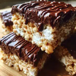 Chocolate Rice Krispie Treats with a decadent chocolate topping and optional sea salt. Ready in 15 minutes with just 5 ingredients!
