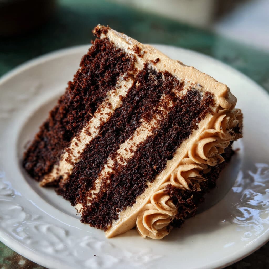 moist Chocolate Coffee Cake with silky Coffee Buttercream – the perfect combination of deep chocolate and espresso flavors in every bite