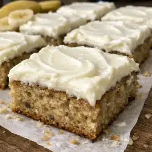 These banana bars with cream cheese frosting are soft, moist, and topped with the most delicious tangy frosting. They're my favorite way to use up ripe bananas