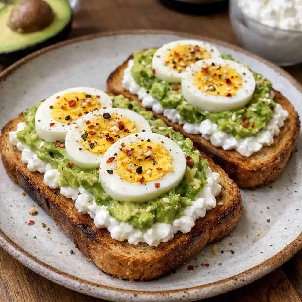 Cottage Cheese Avocado Toast with hard-boiled egg is the protein-packed breakfast
