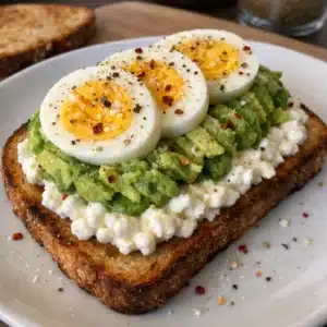 Cottage Cheese Avocado Toast with hard-boiled egg is the protein-packed breakfast