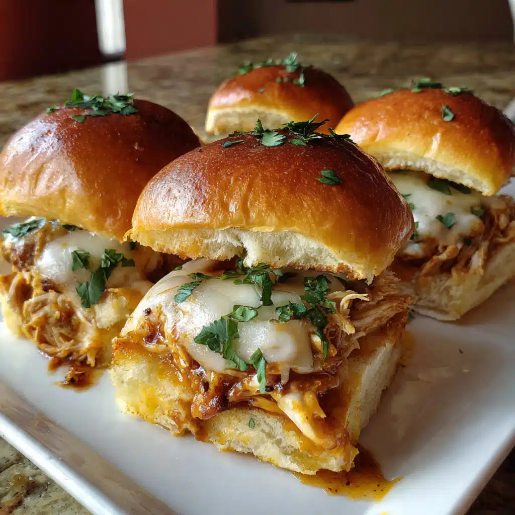Golden-topped chicken enchilada sliders in a baking dish, filled with melted cheese and shredded chicken in enchilada sauce