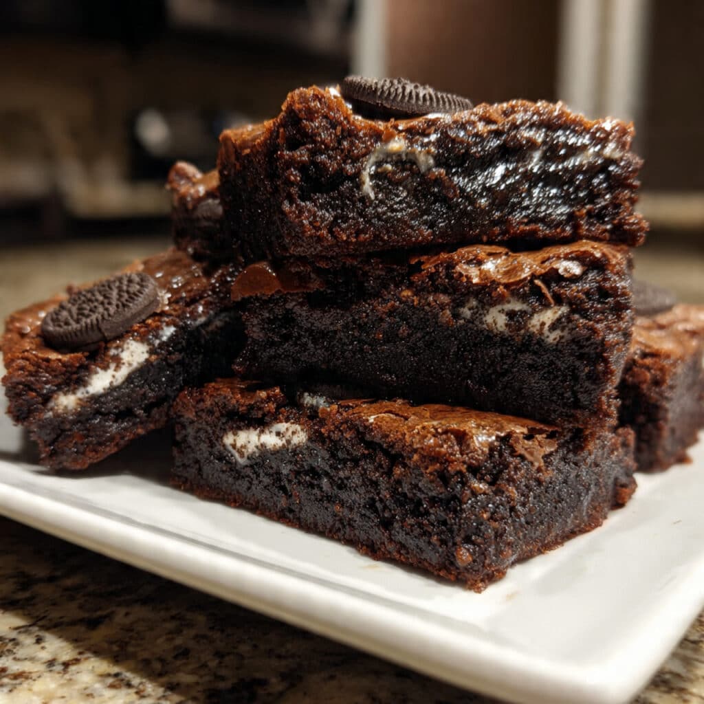 homemade Oreo brownies combine a rich, fudgy from-scratch brownie base with chunks of Oreo cookies mixed right in.