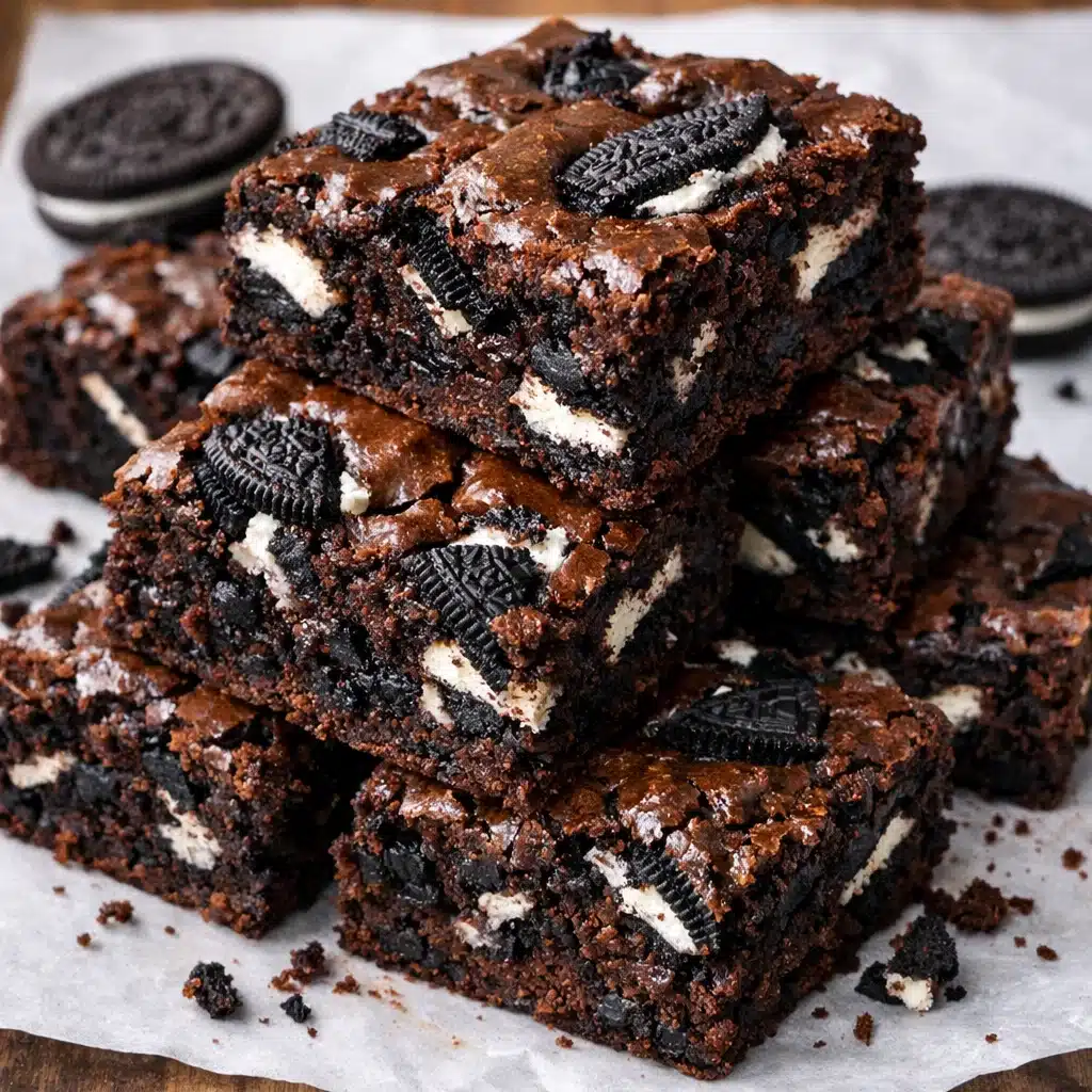 homemade Oreo brownies combine a rich, fudgy from-scratch brownie base with chunks of Oreo cookies mixed right in.