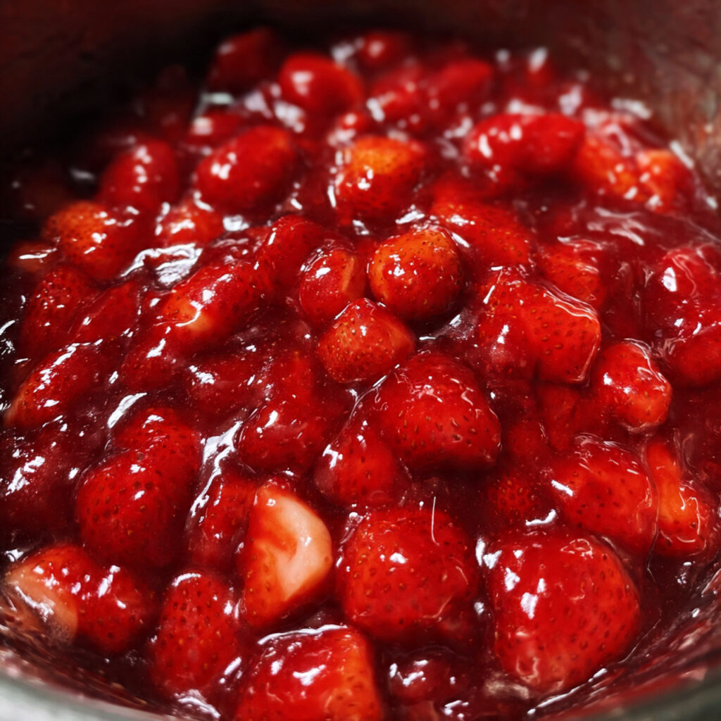 Strawberry Cake Filling 6 strawberry cake filling is made with fresh berries, sugar, and lemon juice. It's thick, glossy, and bursting with real fruit flavor