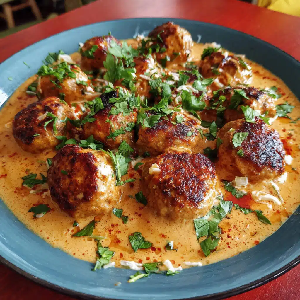 Tender Paprika Chicken Meatballs swimming in the most incredible creamy paprika sauce — comfort food at its best!