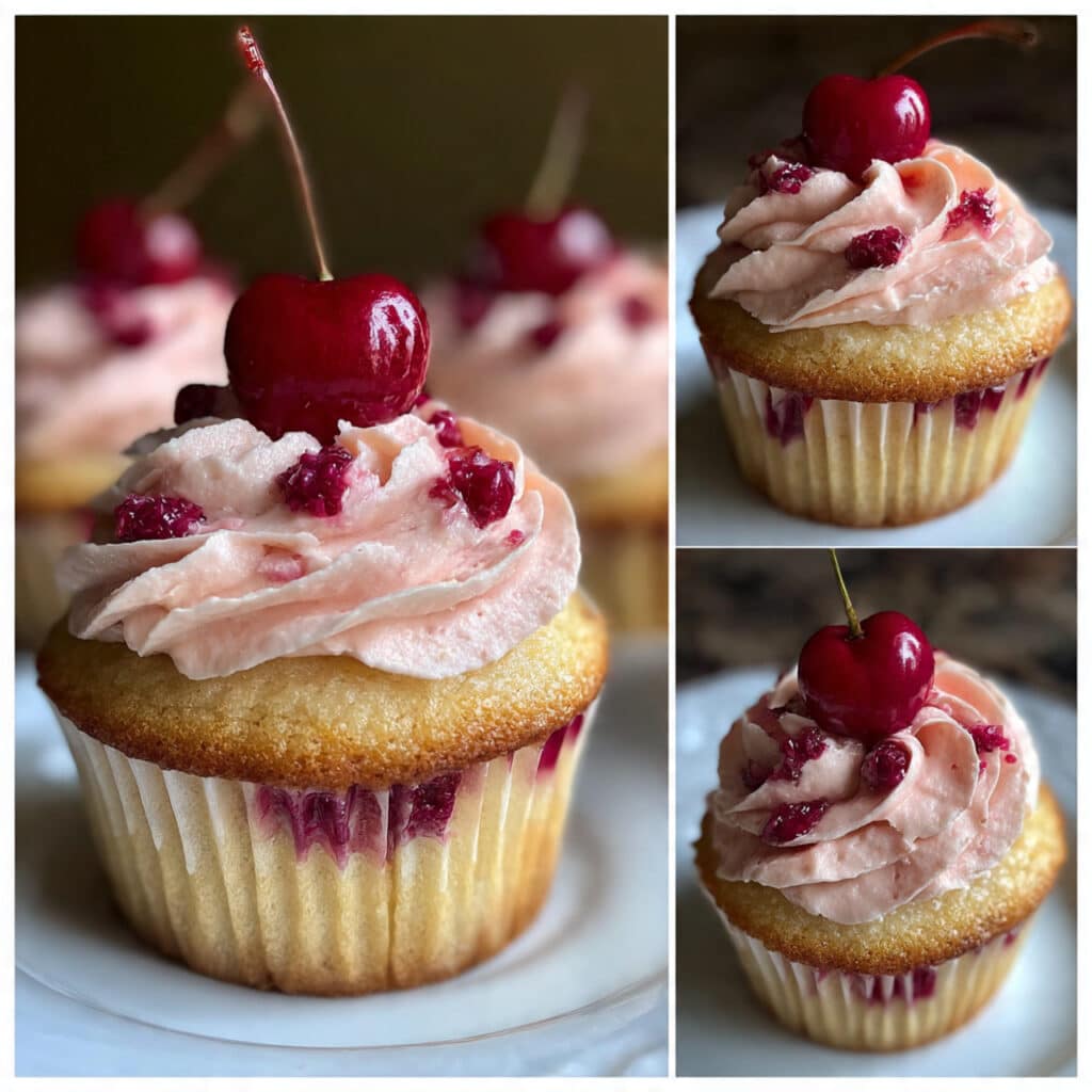 Cherry Cupcakes are tender, fluffy, and bursting with fresh cherry flavor! Made with real cherries and topped with silky cherry buttercream.