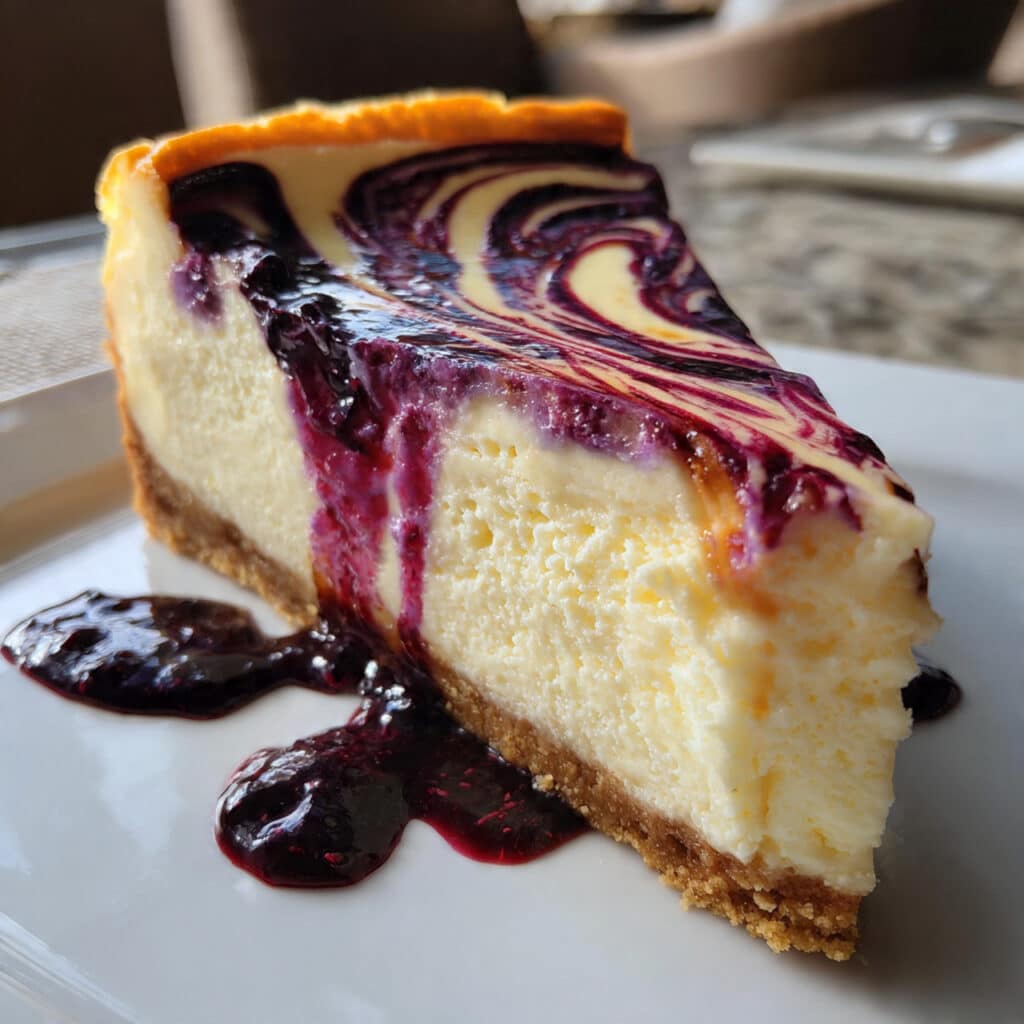 Blackberry Vanilla Swirl Cheesecake is everything you want in a dessert—silky smooth filling, buttery graham crust, and a gorgeous homemade blackberry topping