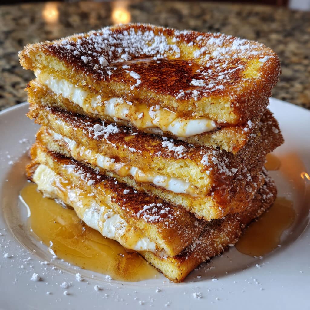 Churro Stuffed French Toast has a creamy cinnamon cream cheese filling and that irresistible cinnamon-sugar coating that makes churros so addictive