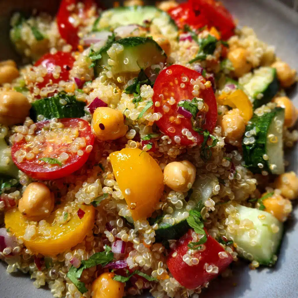 Fresh and vibrant lemon herb quinoa salad with crisp vegetables, chickpeas, and tangy feta – perfect for meal prep or summer gatherings!