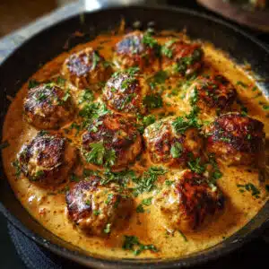 Tender Paprika Chicken Meatballs swimming in the most incredible creamy paprika sauce — comfort food at its best!