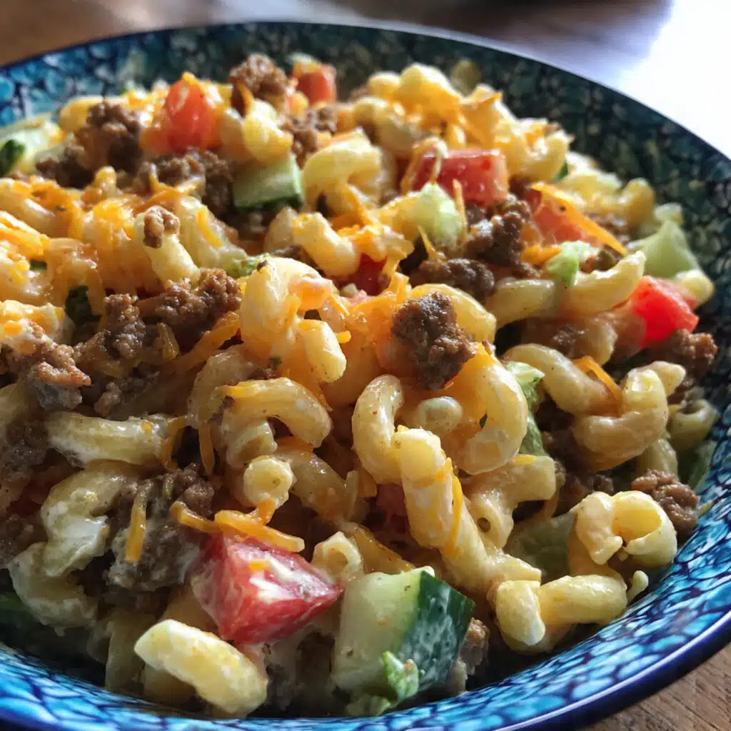 Big Mac Pasta Salad tastes exactly like your favorite burger—but you can eat it with a fork! Creamy, tangy, and loaded with all the classic flavors