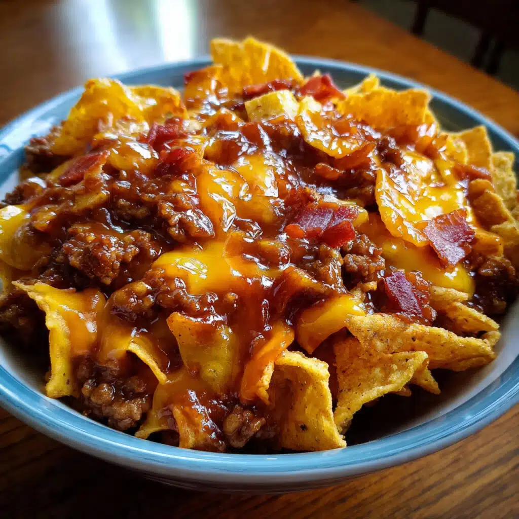 BBQ Bacon Cheeseburger Frito Pie 4 BBQ Bacon Cheeseburger Frito Pie—crispy Fritos, savory beef and bacon, tangy BBQ sauce, and loads of melted cheese baked into one irresistible comfort food casserole