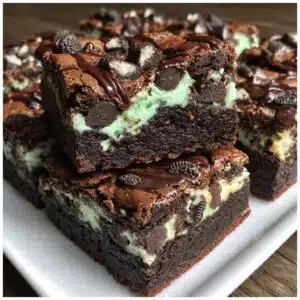 Triple Layer Fudgy Mint Oreo Brownies — rich chocolate, refreshing mint, and crunchy Oreos in every bite! The ultimate dessert for chocolate-mint lovers.