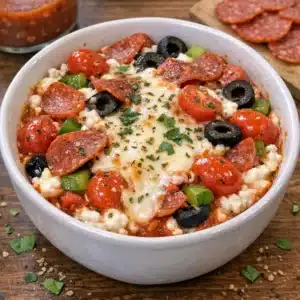 Cottage Cheese Pizza Bowl is the high-protein, low-carb answer to your pizza cravings! Ready in under 10 minutes with all your favorite toppings