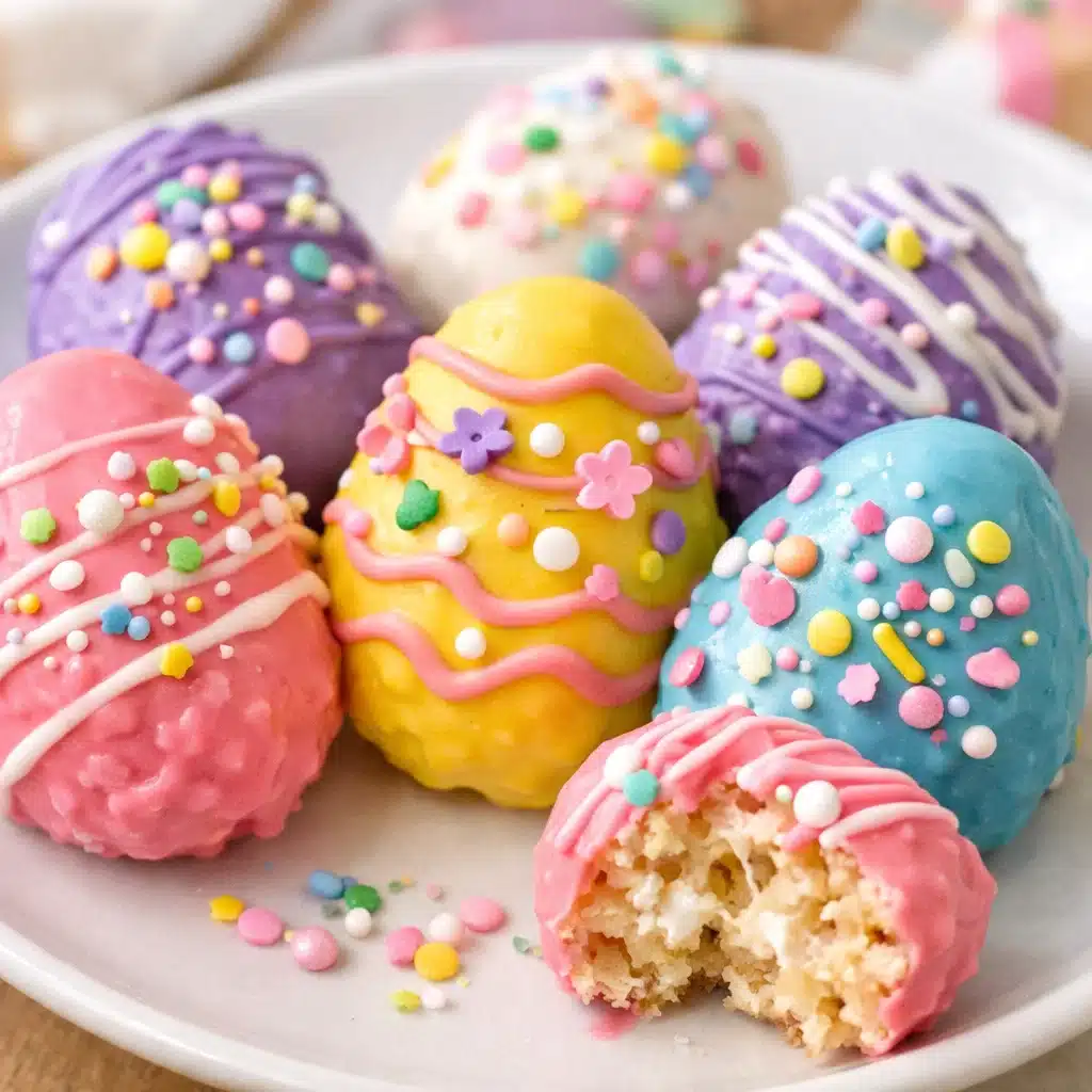 Easter Egg Rice Krispies Treats are the perfect no-bake spring dessert! Soft, chewy cereal treats shaped like eggs and coated in colorful chocolate with festive sprinkles. Easy to make and absolutely adorable