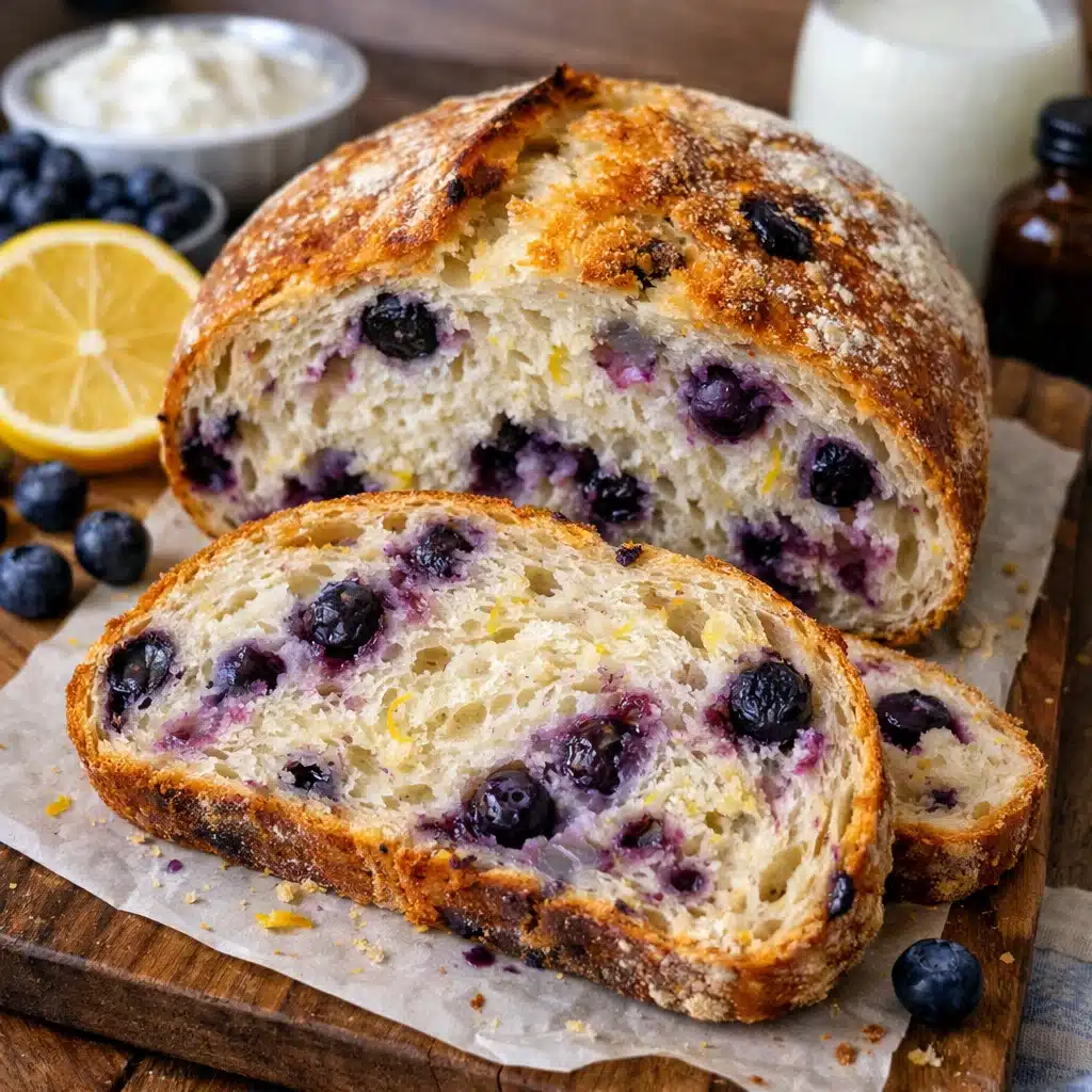 Lemon Blueberry Sourdough Bread 4 Lemon Blueberry Sourdough Bread — tangy, sweet, and bursting with fresh berries! This artisan loaf combines bright citrus with juicy blueberries in a tender sourdough crumb