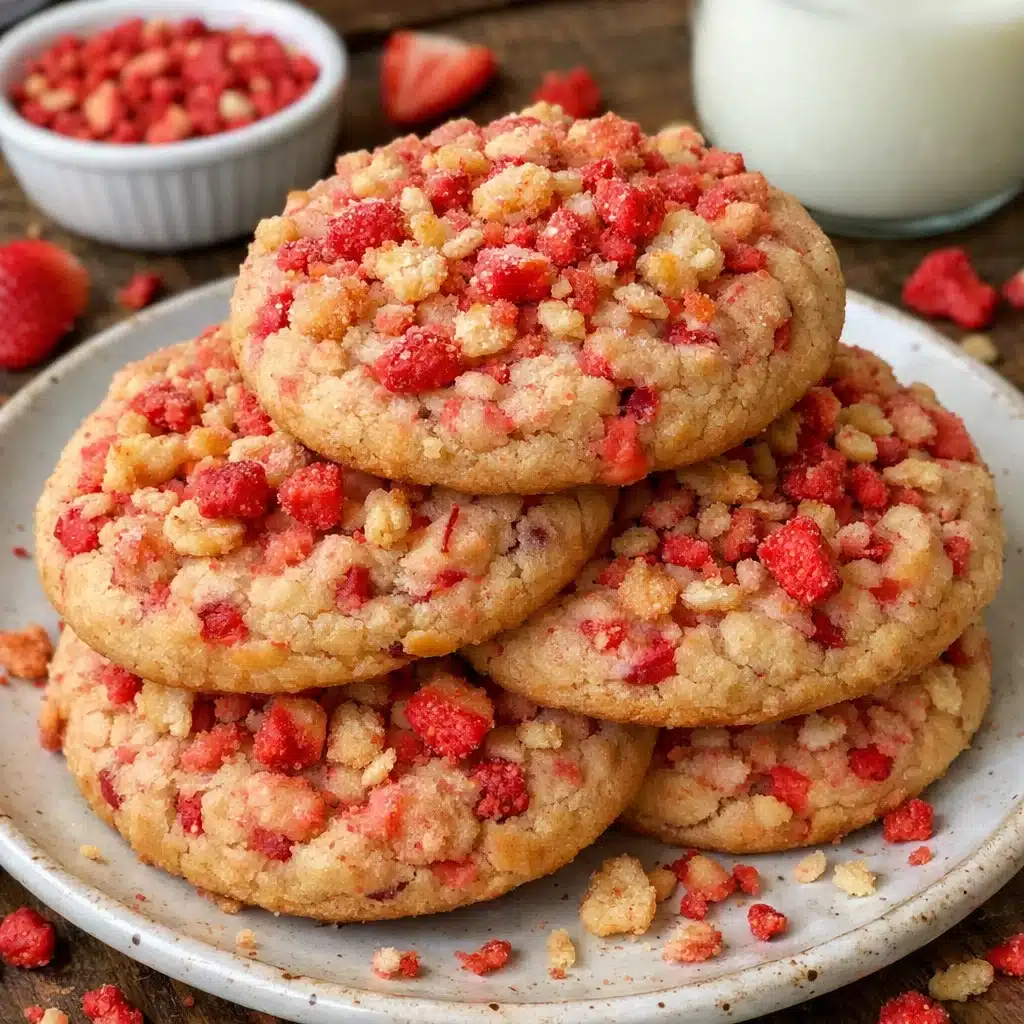 Strawberry Crunch Cookies 6 Soft and buttery Strawberry Crunch Cookies with freeze-dried strawberries and crispy rice cereal—tastes just like summer!