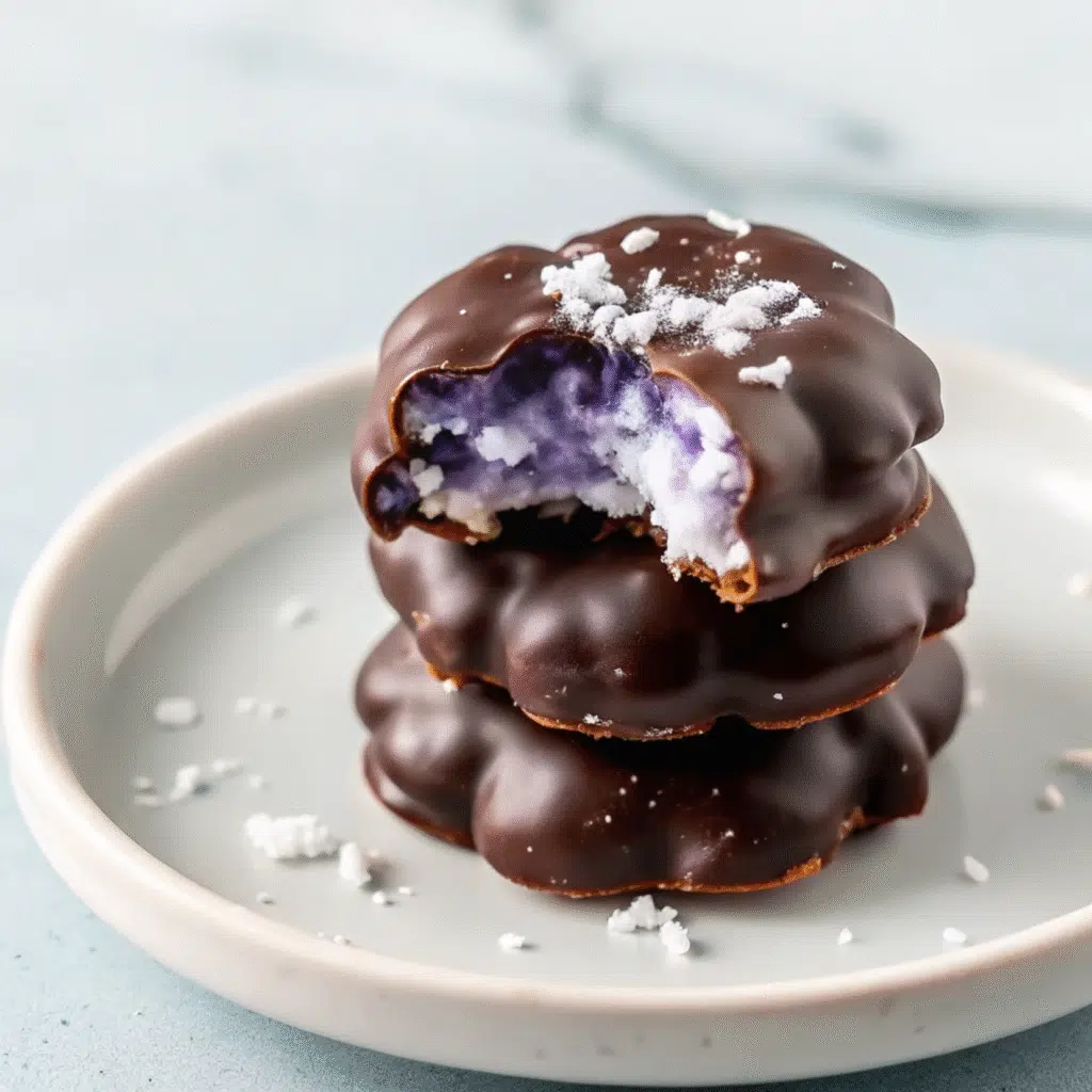 Frozen blueberry yogurt clusters on a white plate with dried blueberries, nuts, and coconut visible throughout the creamy frozen bites