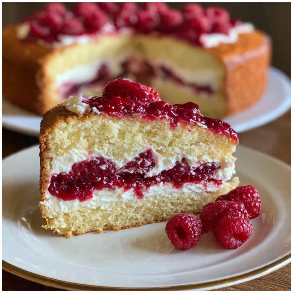 Homemade raspberry cake filling made with fresh berries, lemon juice, and cornstarch