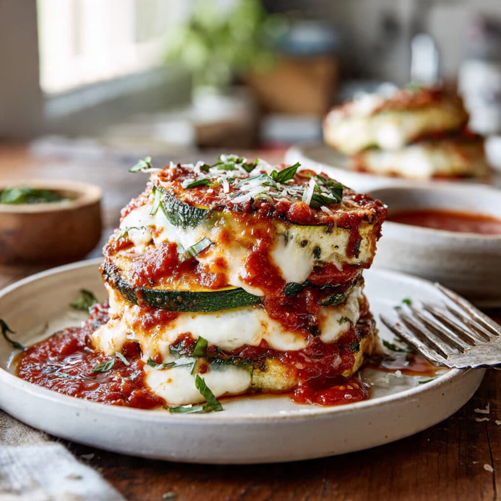 Layered Zucchini Ricotta Melts with Marinara