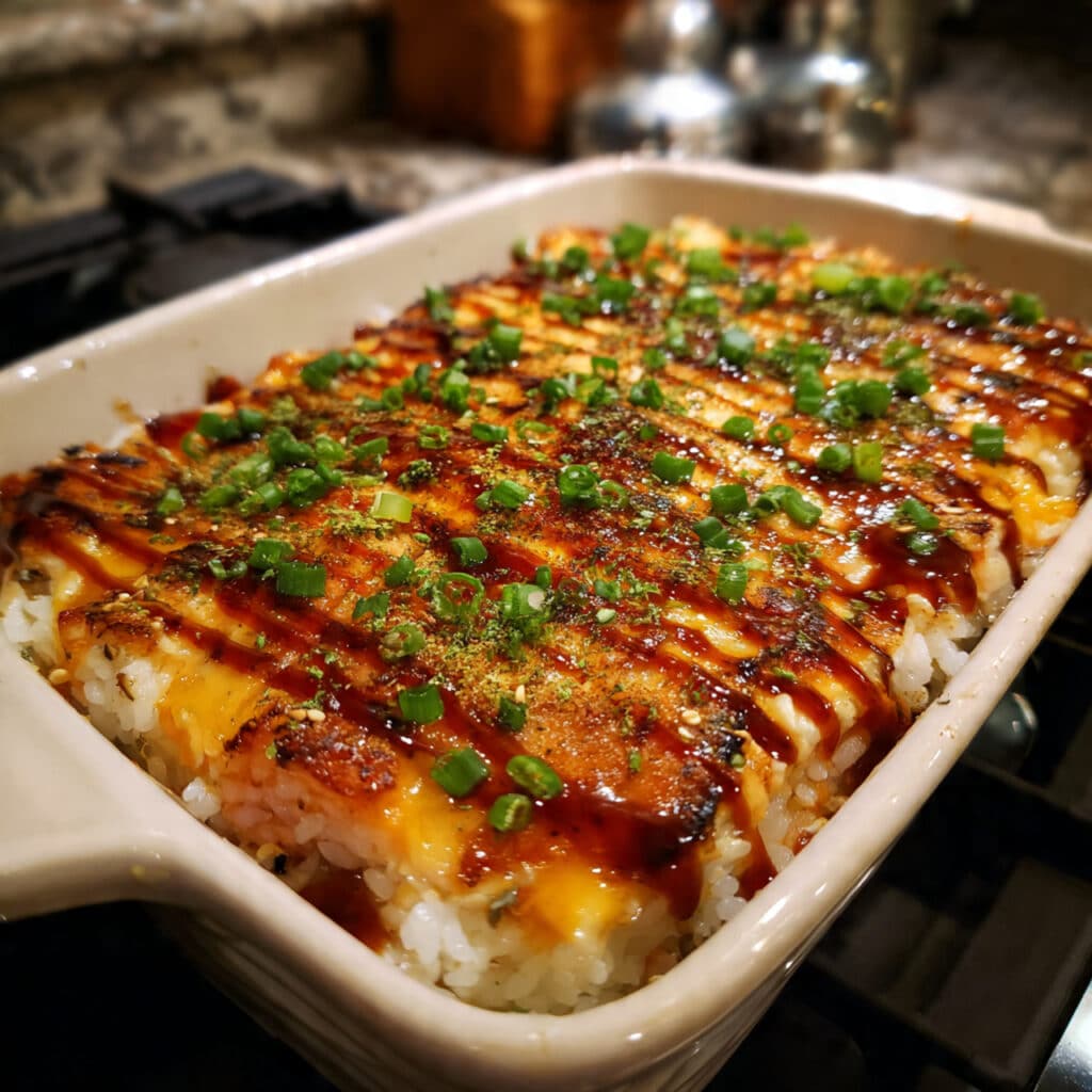 Spicy Salmon Sushi Bake turns your favorite sushi flavors into a warm, shareable casserole that's perfect for family dinners