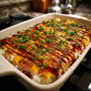 Spicy Salmon Sushi Bake turns your favorite sushi flavors into a warm, shareable casserole that's perfect for family dinners