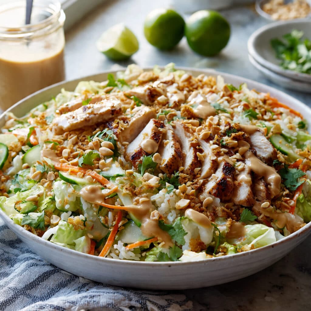 Chicken Crispy Rice Salad with Peanut Dressing