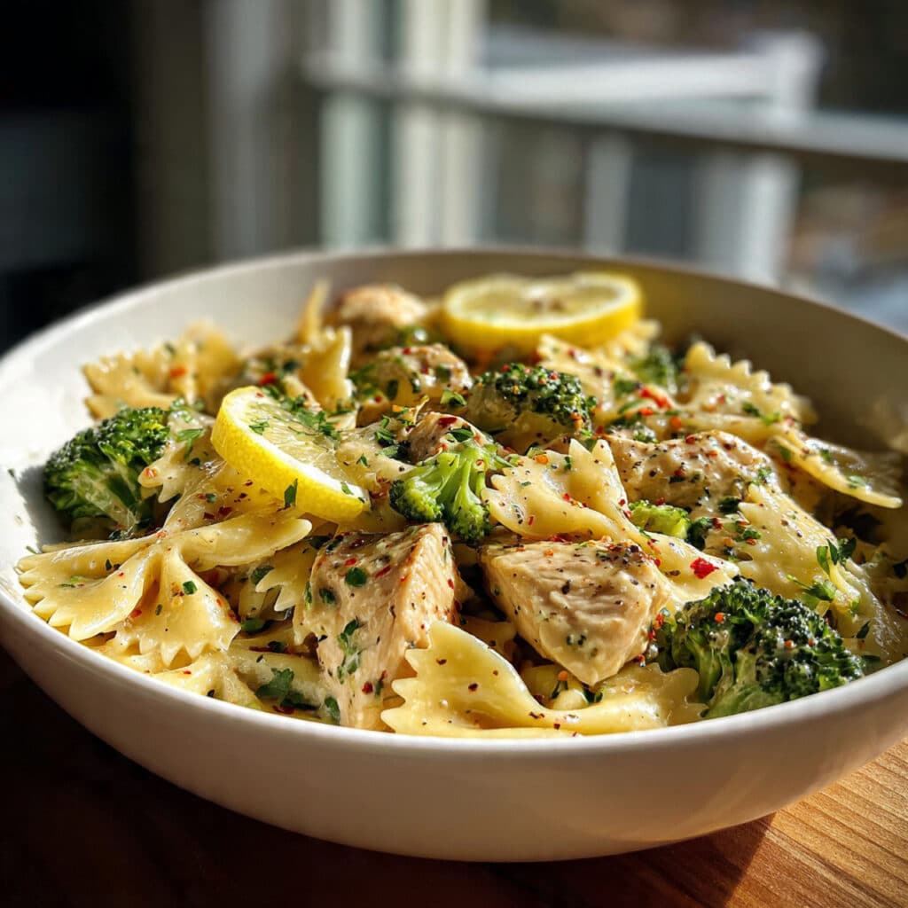 Cowboy butter lemon bowtie chicken with broccoli