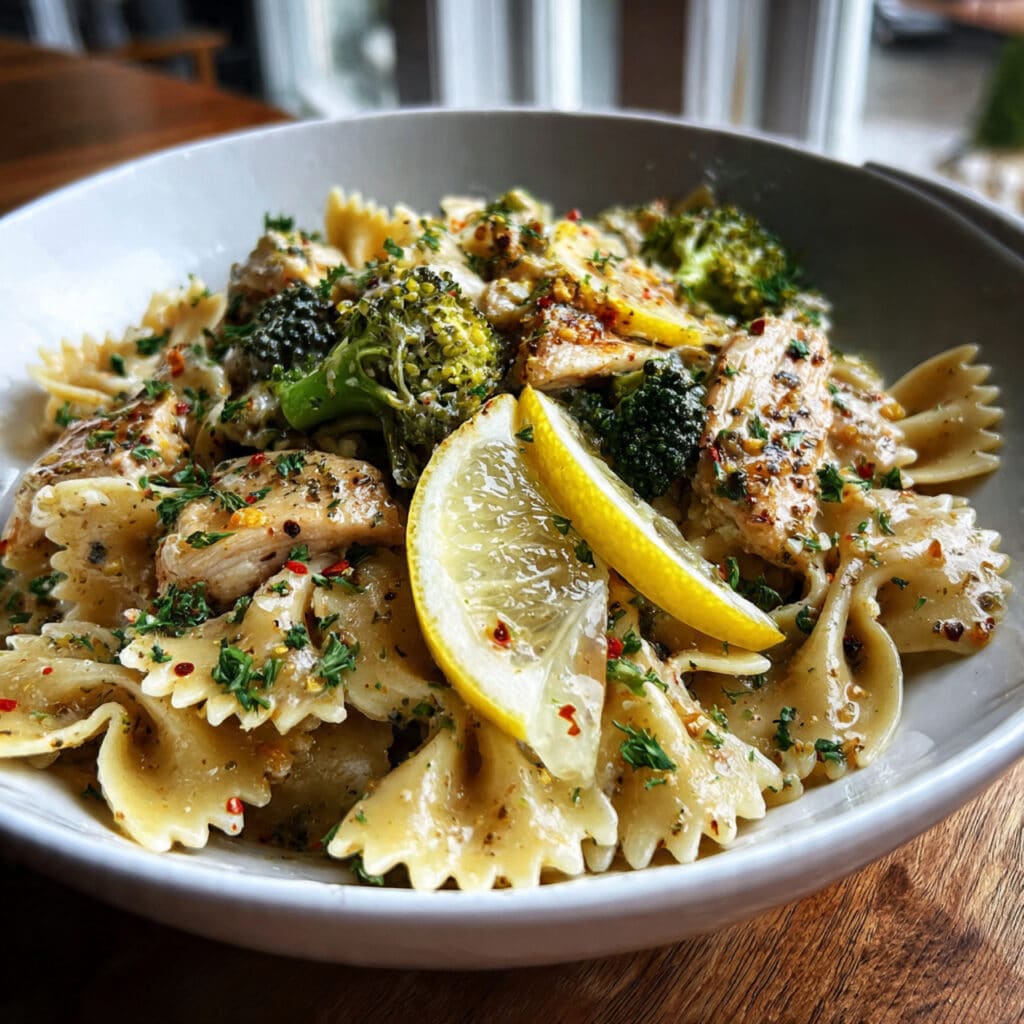 Cowboy butter lemon bowtie chicken with broccoli