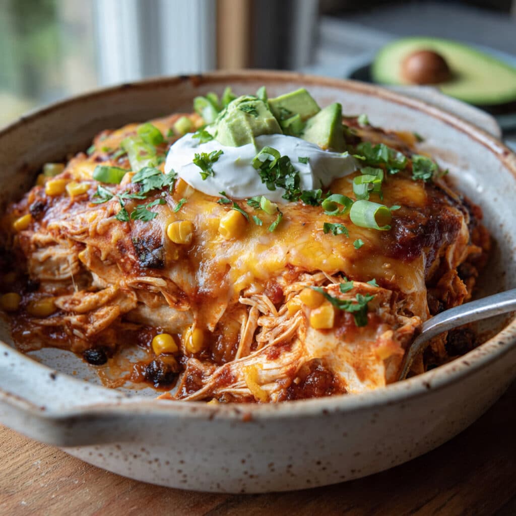 Crockpot Chicken Enchilada Casserole