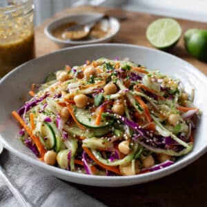 Cucumber chickpea slaw with sesame dressing