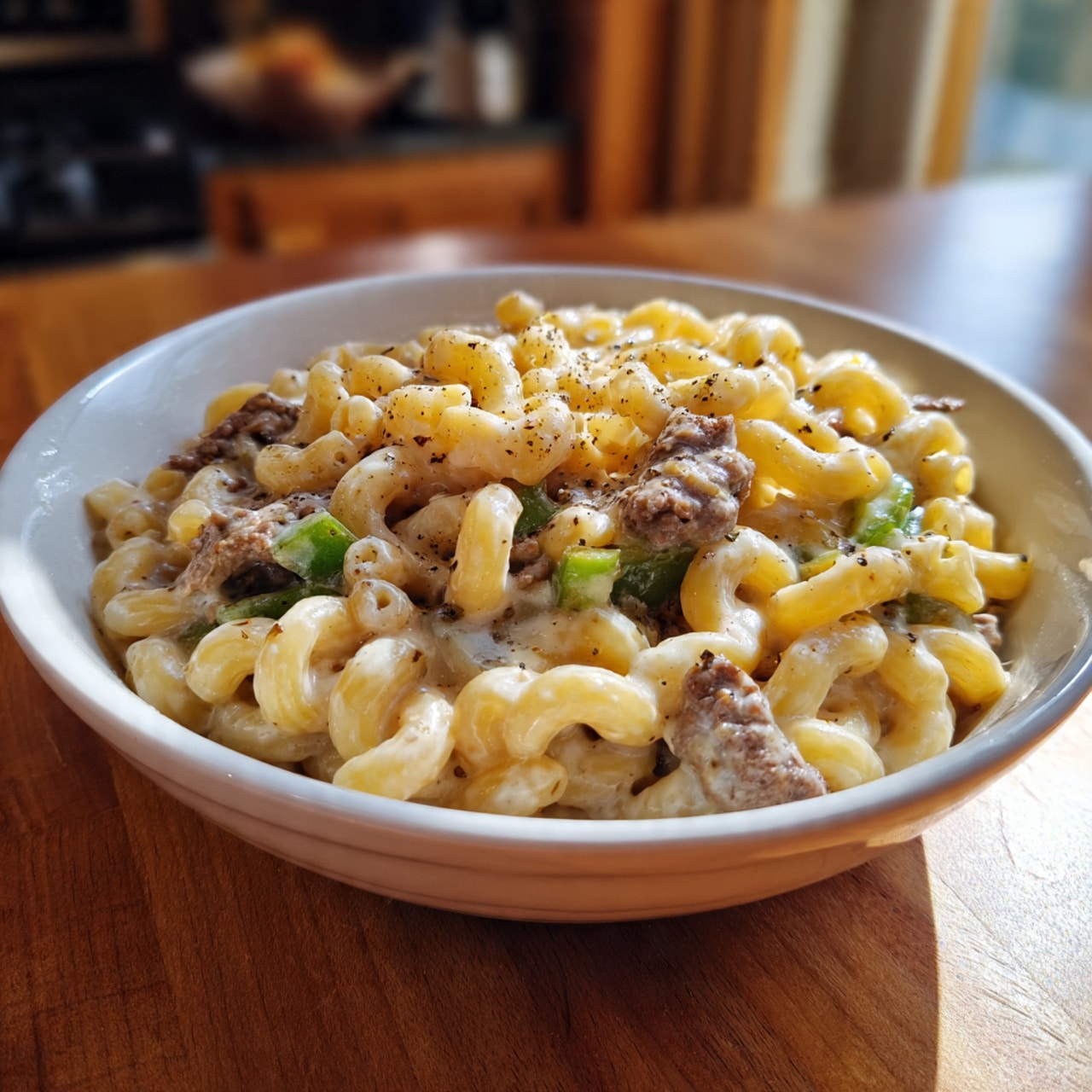 High Protein Philly Cheesesteak Mac