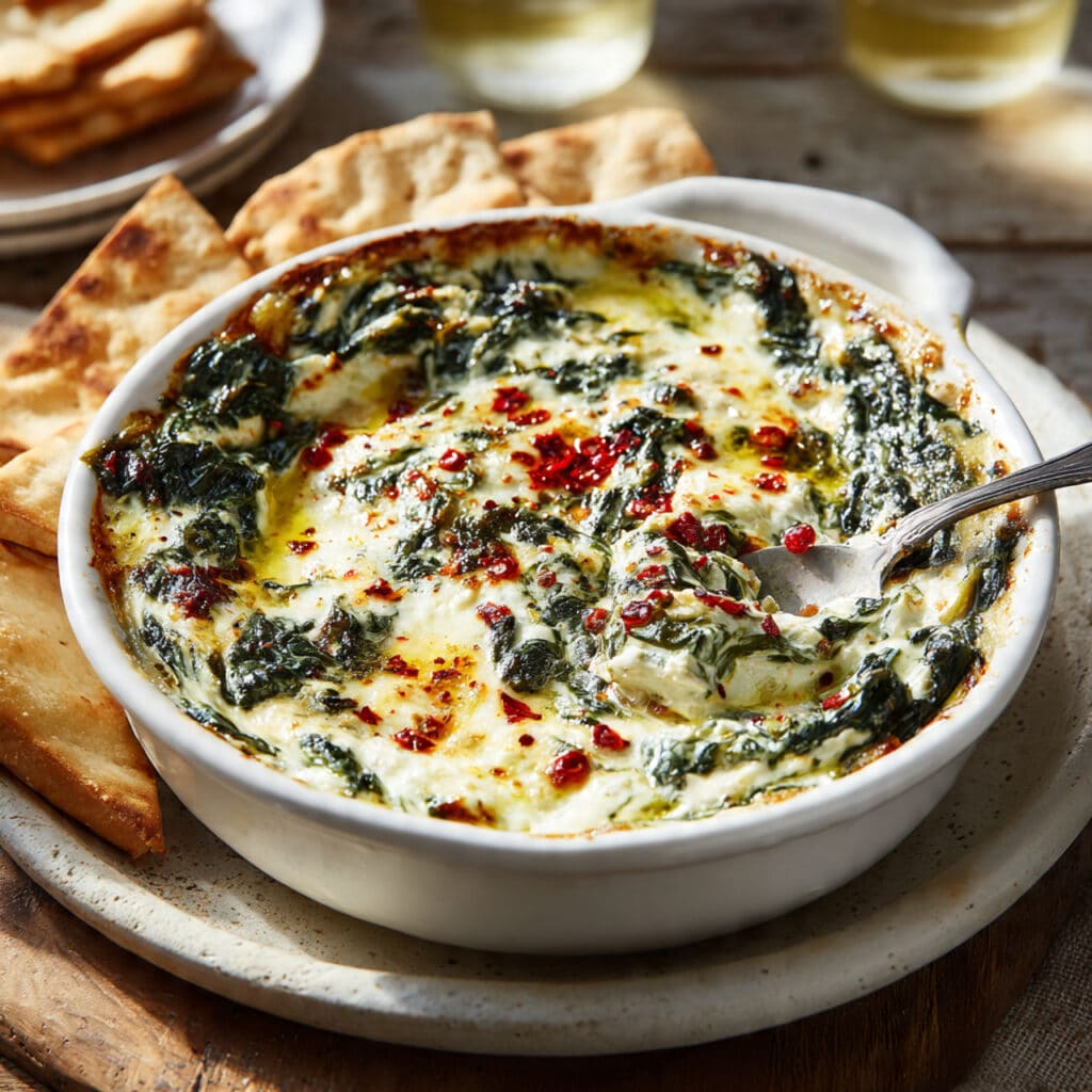 Spinach and Pepperoncini Baked Feta Dip