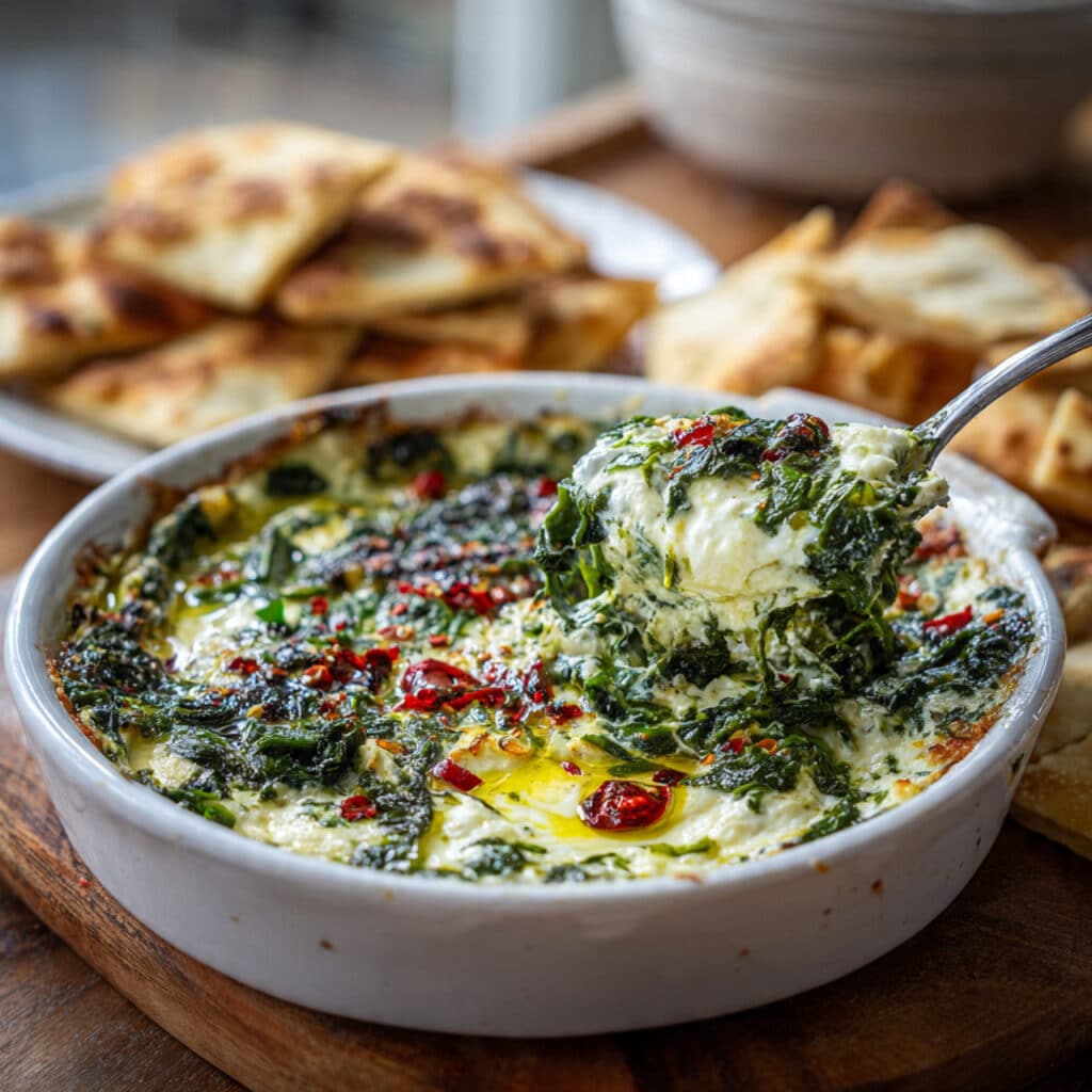 Spinach and Pepperoncini Baked Feta Dip