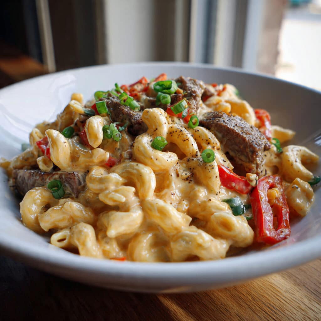 Steak and Pepper Jack Queso Mac