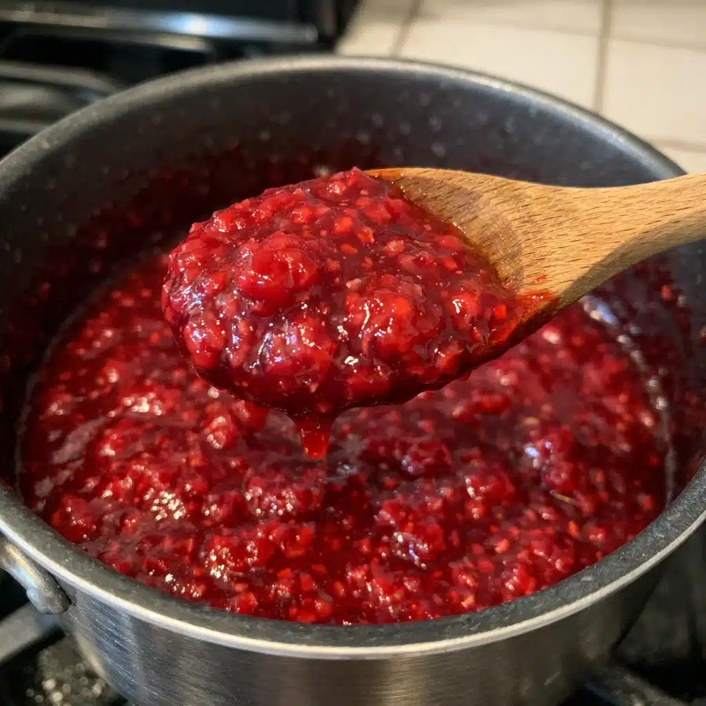 Homemade raspberry cake filling made with fresh berries, lemon juice, and cornstarch