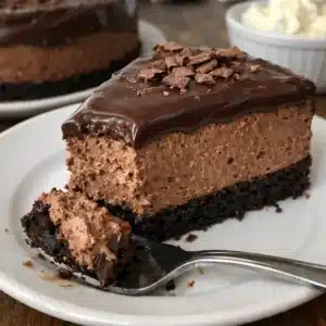 Homemade chocolate mousse filling made with just 4 ingredients – perfect for layer cakes, cupcakes